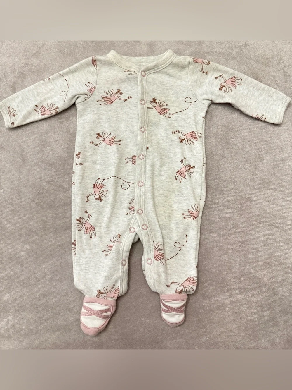 Carter’s Baby Girl Footed Sleeper Pajamas 3M Pink Ballerina Fairy Snap Front Bal
